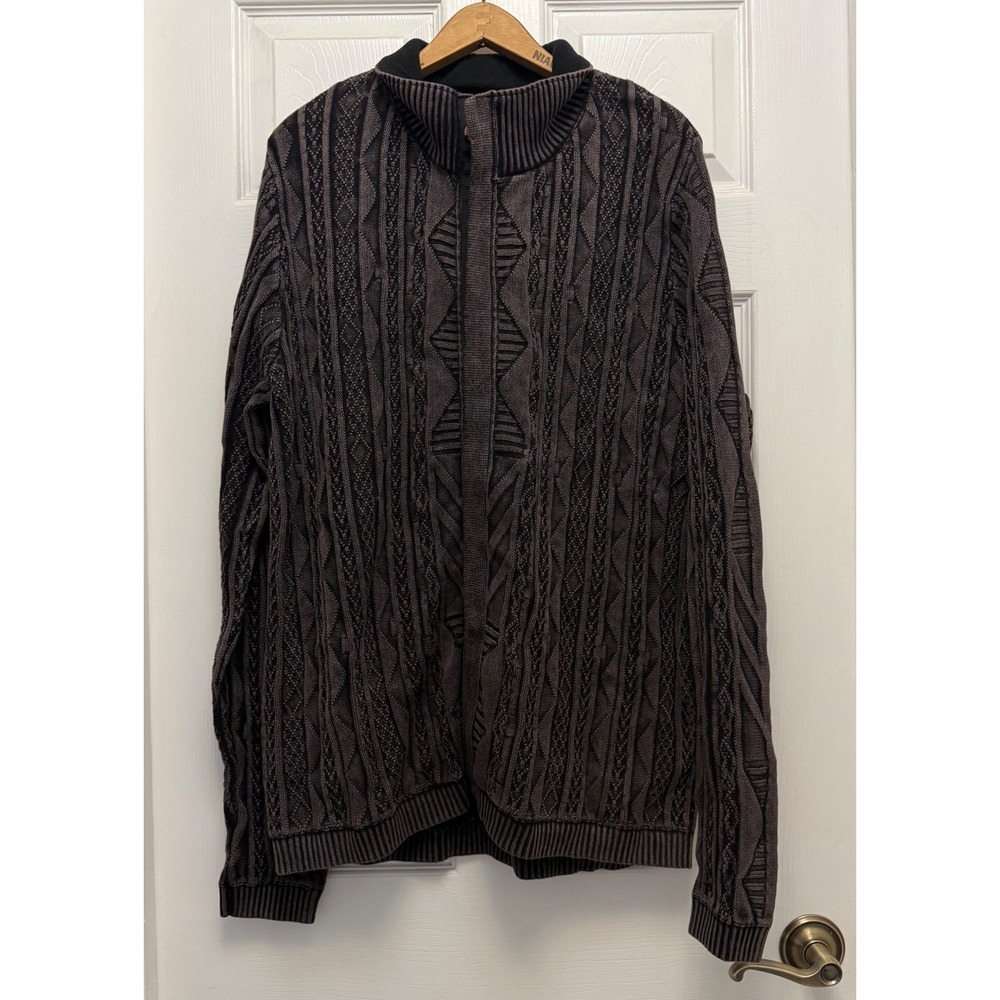 Carbon 2 Cobalt Cardigan fisherman XL Gray Cable Knit Full Zip Mock Neck Sweater